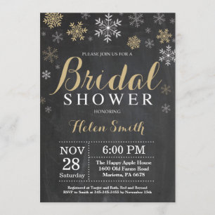 Winter Bridal Shower Gold and White Snowflake Invitation