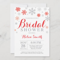 Winter Bridal Shower Invitation Red Snowflake