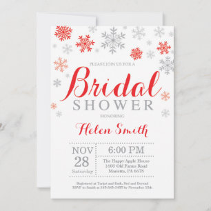Winter Bridal Shower Invitation Red Snowflake
