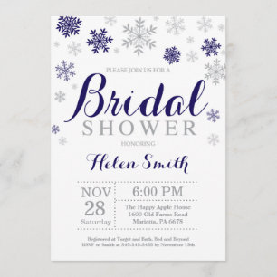 Winter Bridal Shower Navy Blue Snowflake Invitation