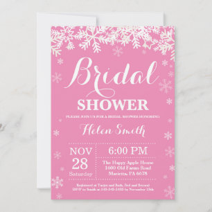 Winter Bridal Shower Snowflake Pink Invitation