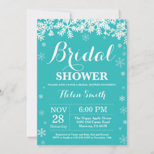 Winter Bridal Shower Snowflake Teal Invitation