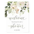 Winter Bridal Shower Welcome Sign White Floral