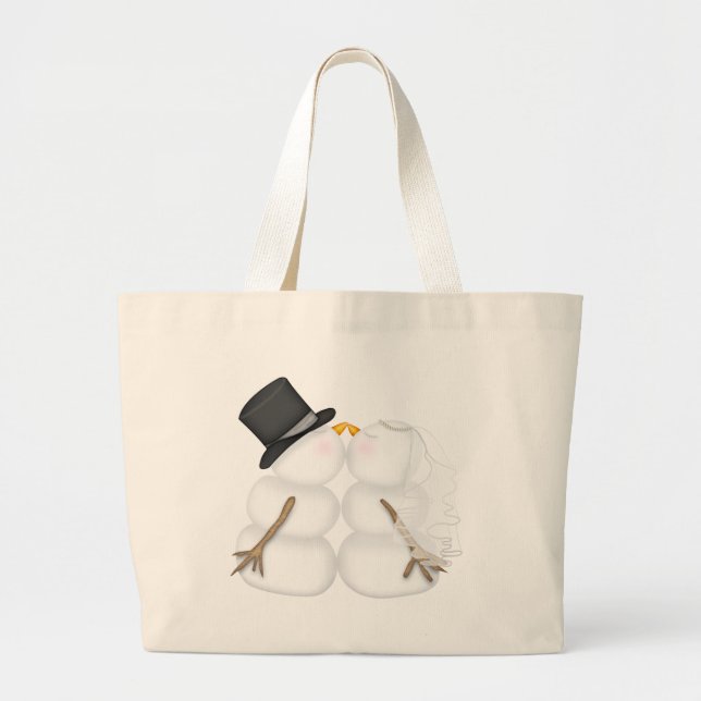 WINTER BRIDE & GROOM Snowman Couple TOTE (Front)