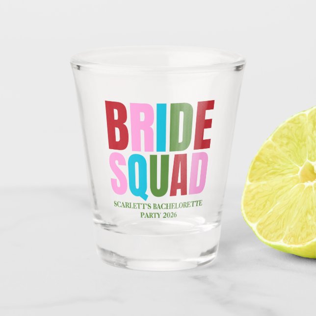 Winter Bride Squad Bachelorette Party Shot Glass (Front)