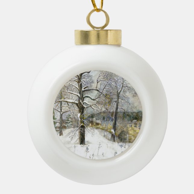 winter bridge ceramic ball christmas ornament (Front)