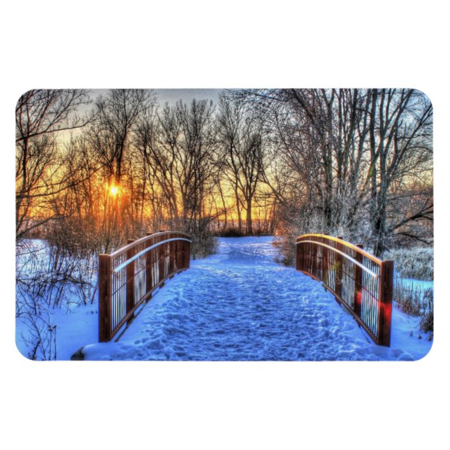 Winter bridge sunset Flexible Magnet (Horizontal)