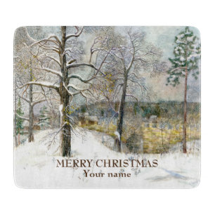 Winter bridge Watercolor painting  Cutting Board