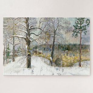 winter bridge Watercolor painting Jigsaw Puzzle