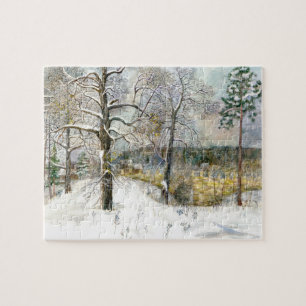 winter bridge Watercolor painting Jigsaw Puzzle