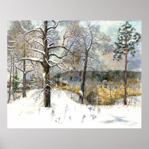 winter bridge Watercolor painting Poster
