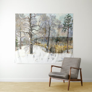 winter bridge Watercolor painting Tapestry