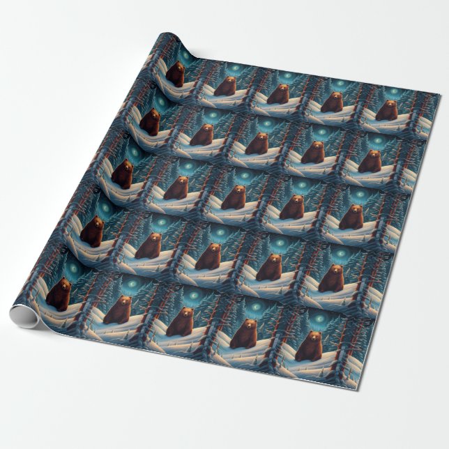 Winter Brown Bear Wrapping Paper (Unrolled)