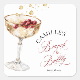 Winter Brunch and Bubbly Bridal Shower Favour Square Sticker