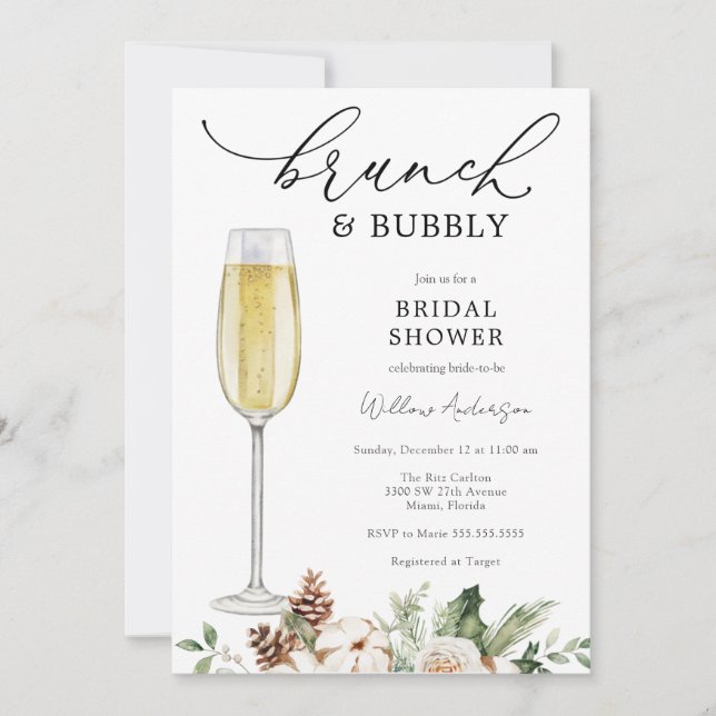 Winter Brunch and Bubbly Bridal Shower Invitation (Front)
