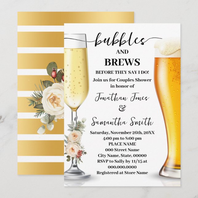 Winter Bubbles & Brews Before I do Shower Invitation (Front/Back)