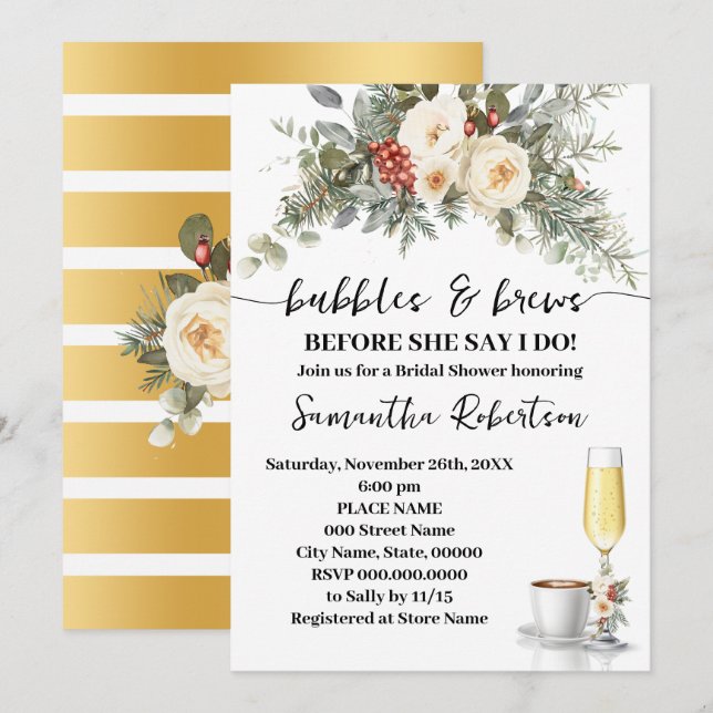 Winter Bubbles & Brews Coffee Bridal Shower Invitation (Front/Back)