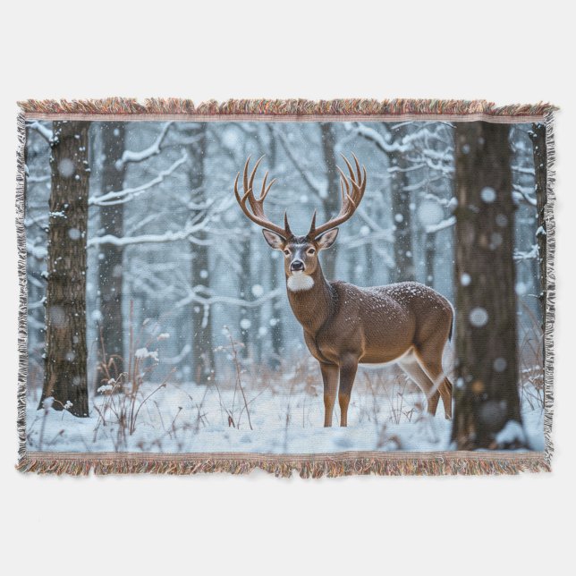 Winter Buck Throw Blanket (Front)