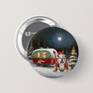 Winter Bulldog Caravan Christmas Adventure 6 Cm Round Badge