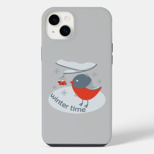 Winter bullfinch bird and red rowan berries iPhone 14 plus case