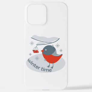 Winter bullfinch bird and red rowan berries iPhone 12 pro max case