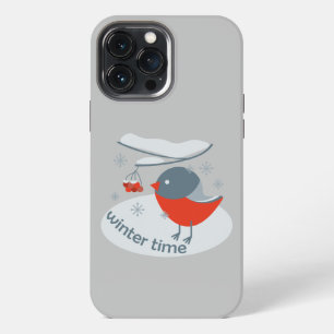 Winter bullfinch bird and red rowan berries iPhone 13 pro max case
