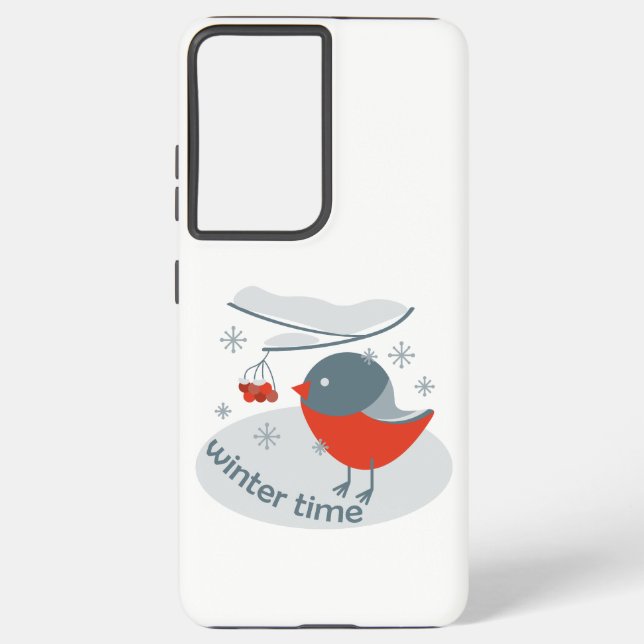 Winter bullfinch bird and red rowan berries samsung galaxy s21 ultra case (Back)