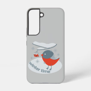 Winter bullfinch bird and red rowan berries samsung galaxy case