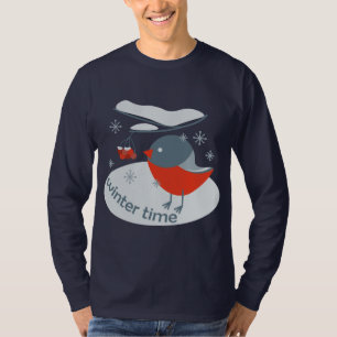Winter bullfinch bird and red rowan berries  T-Shi T-Shirt