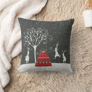 Winter Bunnies Throw Pillow