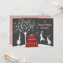 Winter Bunny Hoppy Holidays Christmas Invitation