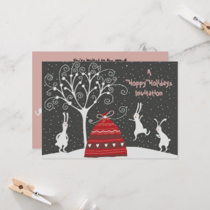 Winter Bunny Hoppy Holidays Christmas Invitation