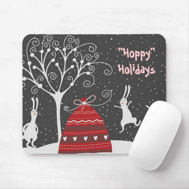 Winter Bunny Hoppy Holidays Mousepad (With Mouse)