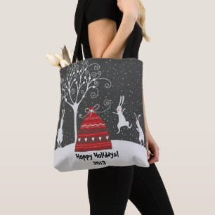 Winter Bunny Hoppy Holidays Tote Bag