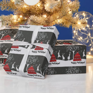 Winter Bunny Hoppy Holidays Wrapping Paper