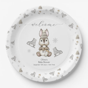 Winter Bunny Ice Skate Baby Shower Welcome Paper Plate