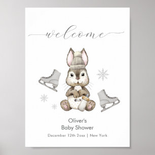 Winter Bunny Ice Skate Baby Shower Welcome  Poster