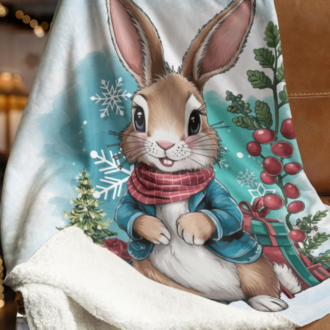 Winter Bunny Watercolor Christmas Sherpa Blanket (Winter Bunny Watercolor Christmas Sherpa Blanket
)