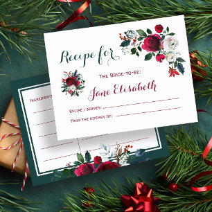 Winter burgundy floral bride to be recipe card