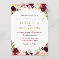Winter Burgundy Floral Wedding Invitation