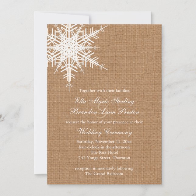 Winter Burlap Wedding Invitation (Front)
