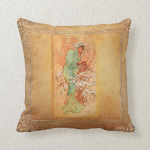 Winter by Alphonse Mucha Cushion