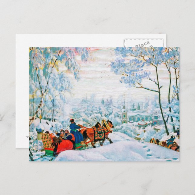 "Winter" by Boris Kustodiev, Fine Art Postcards (Front/Back)