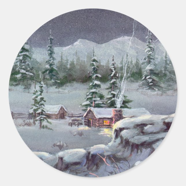 WINTER CABIN by SHARON SHARPE Classic Round Sticker (Front)