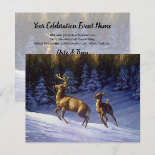 Winter Cabin Deer In Snow Christmas Scene Invitati Invitation