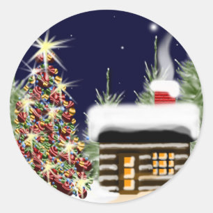 Winter Cabin Holiday Season Card Envelope Stickers