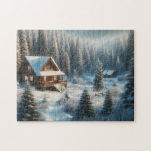 Winter Cabin in the Forest Jigsaw Puzzle