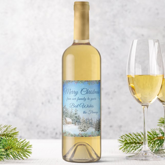 Winter Cabin in Woods Personalised Christmas Wine Label (Creator Uploaded)