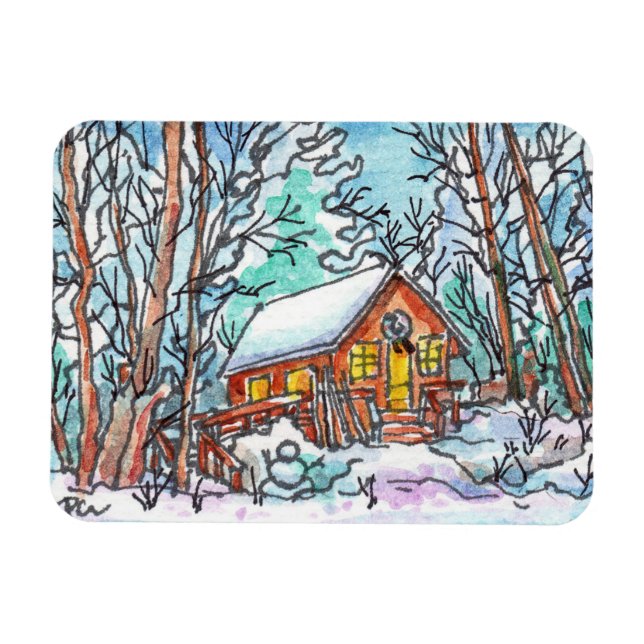 Winter Cabin Magnet (Horizontal)