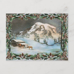 WINTER CABIN & PINE CONES by SHARON SHARPE Postcard